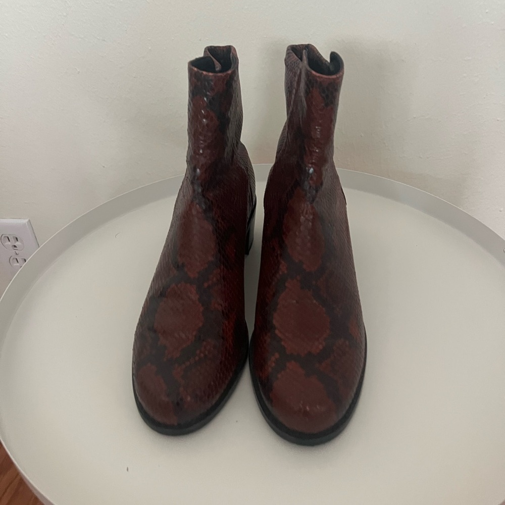 Stuart Weitzman Red Snake Pattern Ankle Boots - image 6